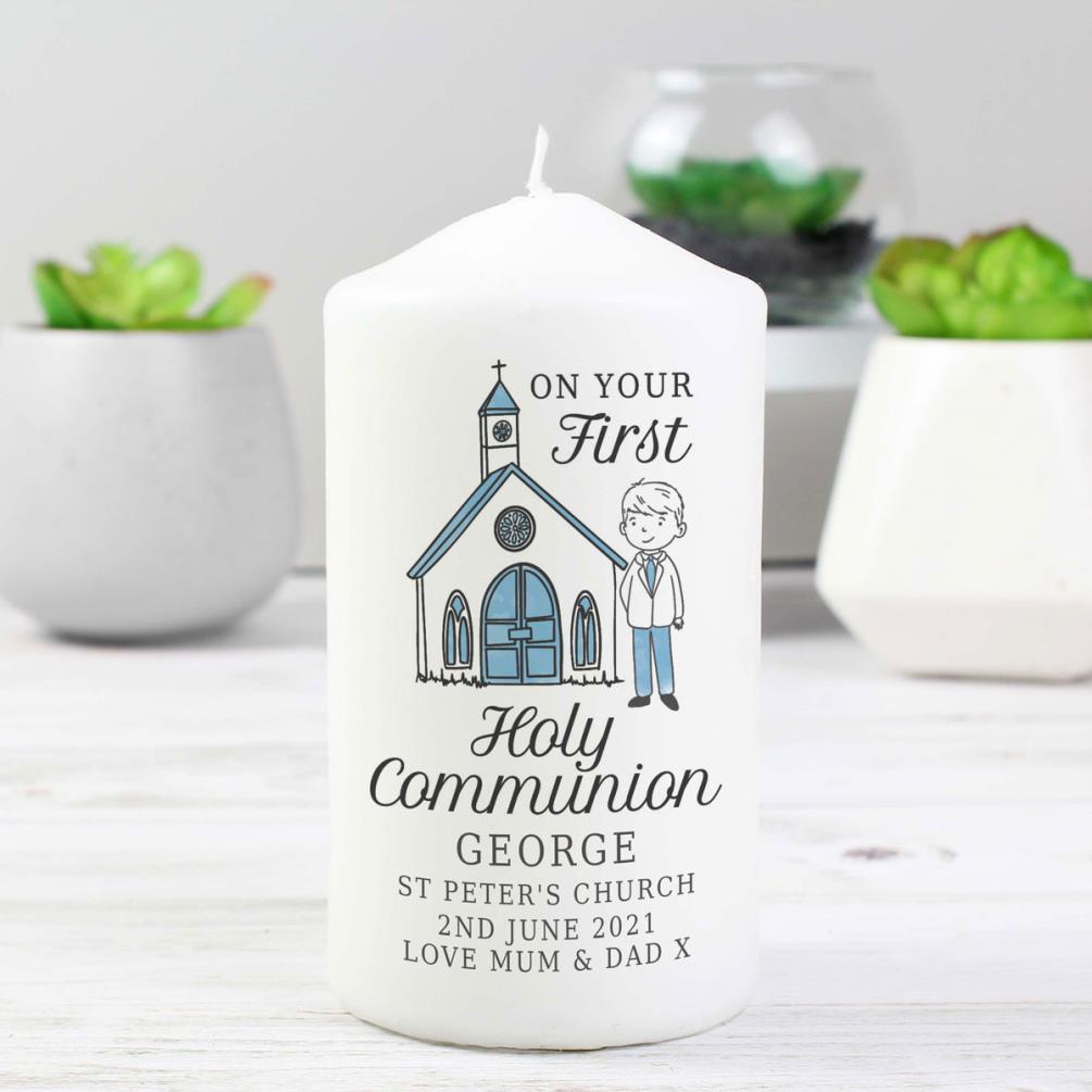 Personalised Boys First Holy Communion Pillar Candle Extra Image 1